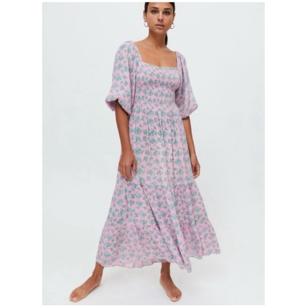 Urban Outfitters Lottie Lace Up Midi Dress in Pink Floral
